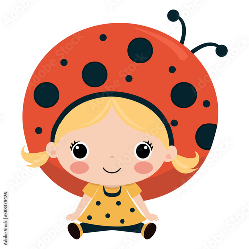 Cheerful child playing with ladybug hat