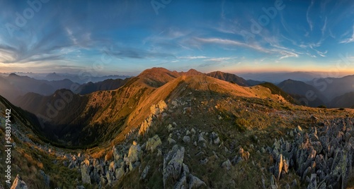 Views from Dumbier Mountain in Low Tatras mountains. Autumn colored mountains. Tourism and hiking NAPANT National Park travel destination