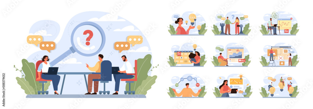 Difficult decision-making concept set. Multiple options dilemma Difficult decision-making concept set. Multiple options dilemma