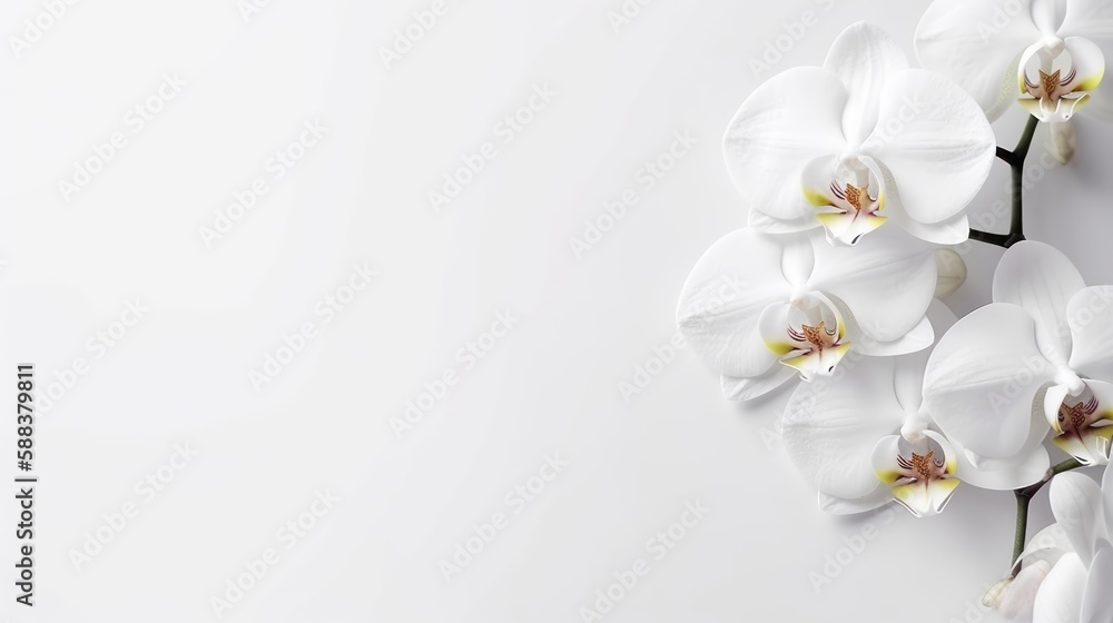 orchid Flowers spring summer Minimalism white Background with empty copy space generative ai orchid Flowers spring summer Minimalism white Background with empty copy space generative ai