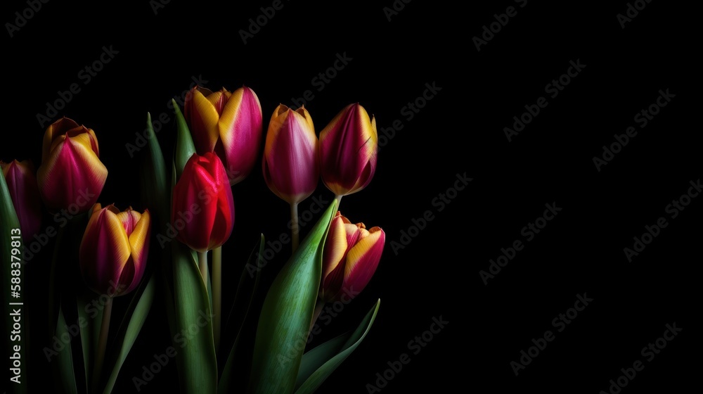 tulips Flowers spring summer Minimalism black Background generative ai tulips Flowers spring summer Minimalism black Background generative ai
