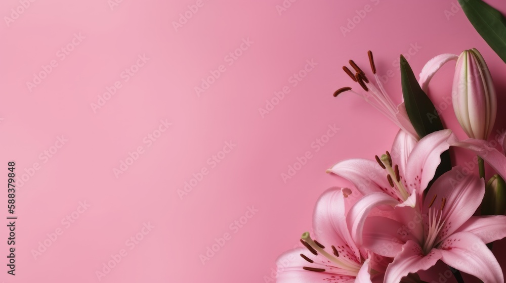 Lilies Flowers spring summer Minimalism Background with empty copy space generative ai Lilies Flowers spring summer Minimalism Background with empty copy space generative ai