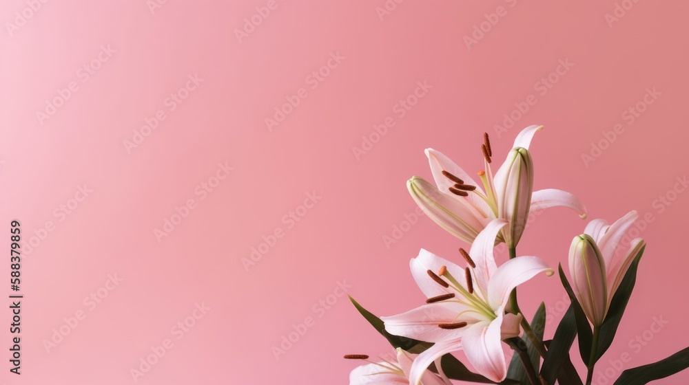 Lilies Flowers spring summer Minimalism Background with empty copy space generative ai Lilies Flowers spring summer Minimalism Background with empty copy space generative ai