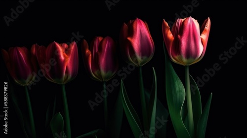 tulips Flowers spring summer Minimalism black Background generative ai