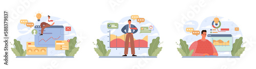 Financial influencer set. Trader or broker social media educative blog.