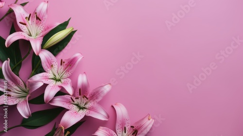 Lilies Flowers spring summer Minimalism Background with empty copy space generative ai © Sergey