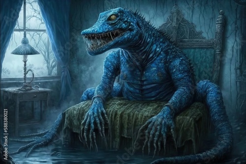 Fantasy crocodile monster created with Generative AI 