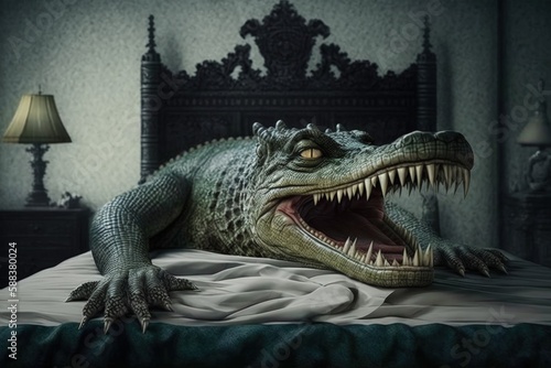 Fantasy crocodile monster created with Generative AI 
