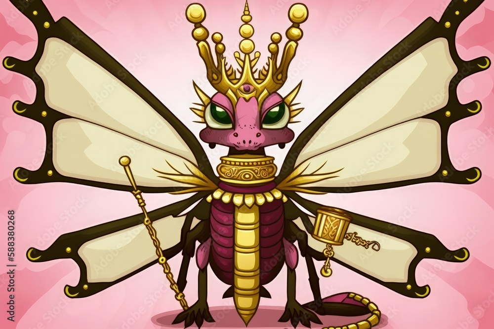 Pink King dragonfly character created with Generative AI 