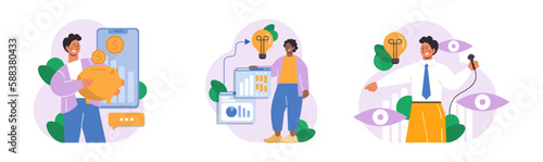 Financial influencer set. Trader or broker social media educative blog.