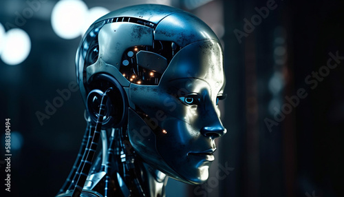 Futuristic robot cyborg portrait  metal and plastic fantasy generated by AI