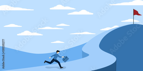 concept of path to achievement or success. business goal road, entrepreneur running to business success. Business vector illustration