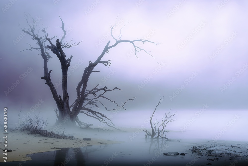 Foggy wasteland landscape created with Generative AI 