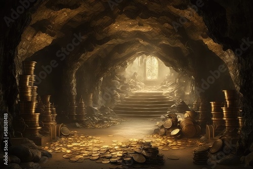 Golden treasure cave created with Generative AI 