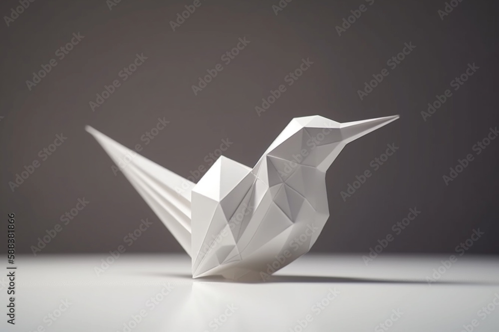 3d origami white bird isolated on black background. AI generated 3d origami white bird isolated on black background. AI generated