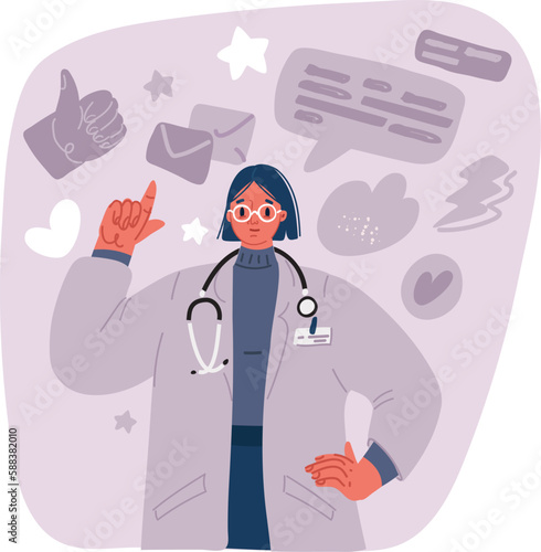 Vector illustration of doctor woman attention gesture