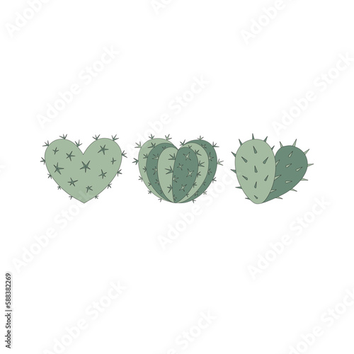 Howdy Valentines Day heart shape cactus vector illustration set isolated on white. Wild west desert plant cacti love print for 14 February holiday postcard.