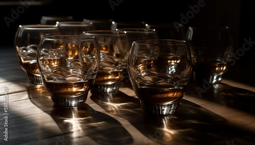 Luxury whiskey glass reflects celebration of elegance generated by AI