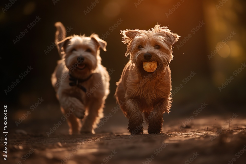Chiens jouant dans un parc Chiens jouant dans un parc