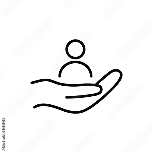  people care icon. the hand is holding a persone vector icon 