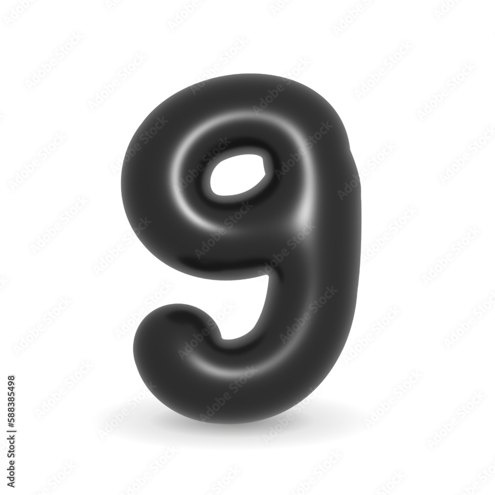 Shiny glossy black balloon digit number Nine symbol design for events. 3d illustration isolated on white background. For Black Friday, Sales and Events. Shiny glossy black balloon digit number Nine symbol design for events. 3d illustration isolated on white background. For Black Friday, Sales and Events.