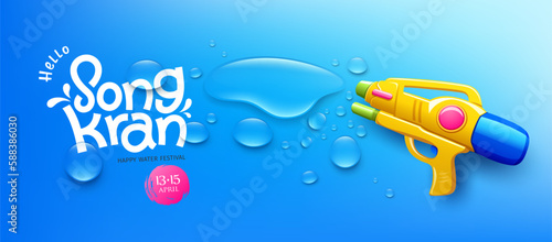 Songkran water festival thailand, water gun and water drop, banners design on blue background, Eps 10 vector illustration
