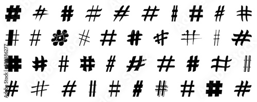 Hashtag icons. Black hashtag crossing. Set of social media hashtags