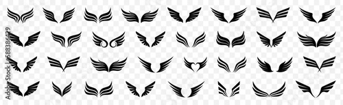 Black wings collection. Black wing icons. Set of black wings design photo