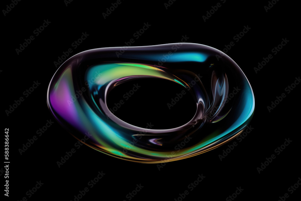 Petrol abstract shape, glow loop, soft light, minimalist, holographic, black background .Generative AI Petrol abstract shape, glow loop, soft light, minimalist, holographic, black background .Generative AI