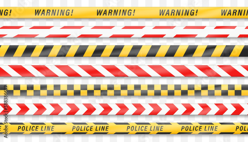 Warning tape collection with shadow. Orange and red hazard tape