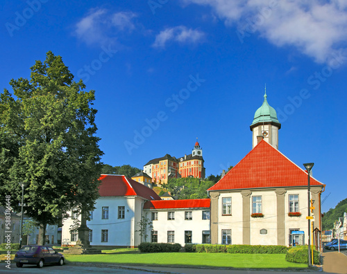 Javornik City Hall and the state castle Jansky Vrch, the accessible historical monument in the Jesenik district, city of Javornik, Czech Republic.