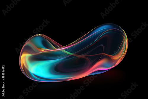 Petrol abstract shape, glow loop, soft light, minimalist, holographic, black background .Generative AI