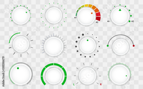 Adjustment dial collection. Set of adjustment dial on a transparent background