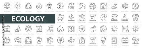 Ecology line icons set. 50 Ecology and nature green symbol collection. Green energy, renewable energy and green technology symbol. © LineSolution 
