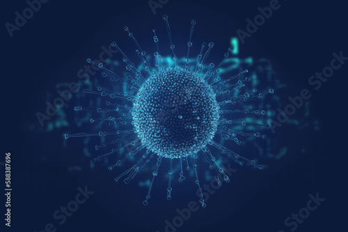 ASCII Art style Illustration of virus over blue background. Generative AI photo