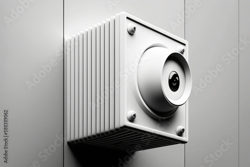 Close up of security camera on modern building wall AI generated