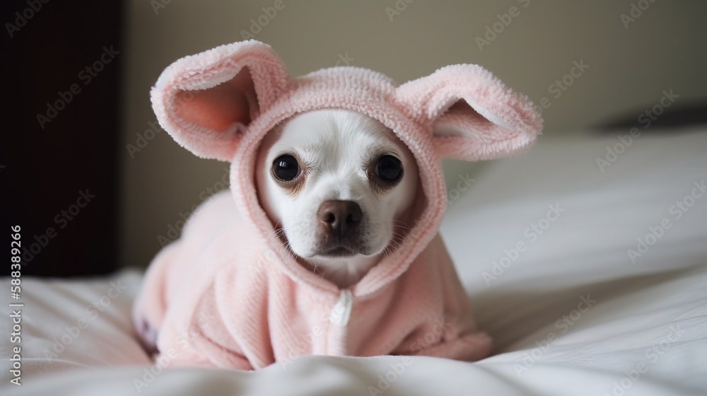 chihuahua puppy in pink plush pajamas, generative ai chihuahua puppy in pink plush pajamas, generative ai