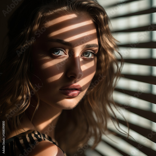 Young woman portrait with makeup near window photo