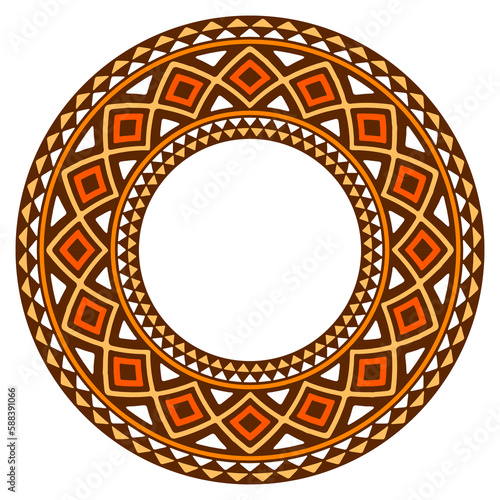 African ethnic round ornament. Hand stamp printing. Ethnic folk ornament.