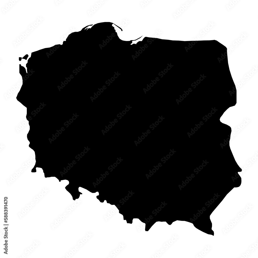 Vector Illustration of the Black Map of Poland on White Background