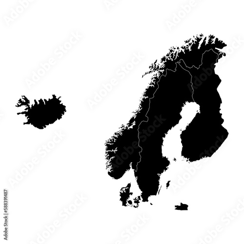 Vector Illustration of the Black Map of Scandinavia on White Background photo