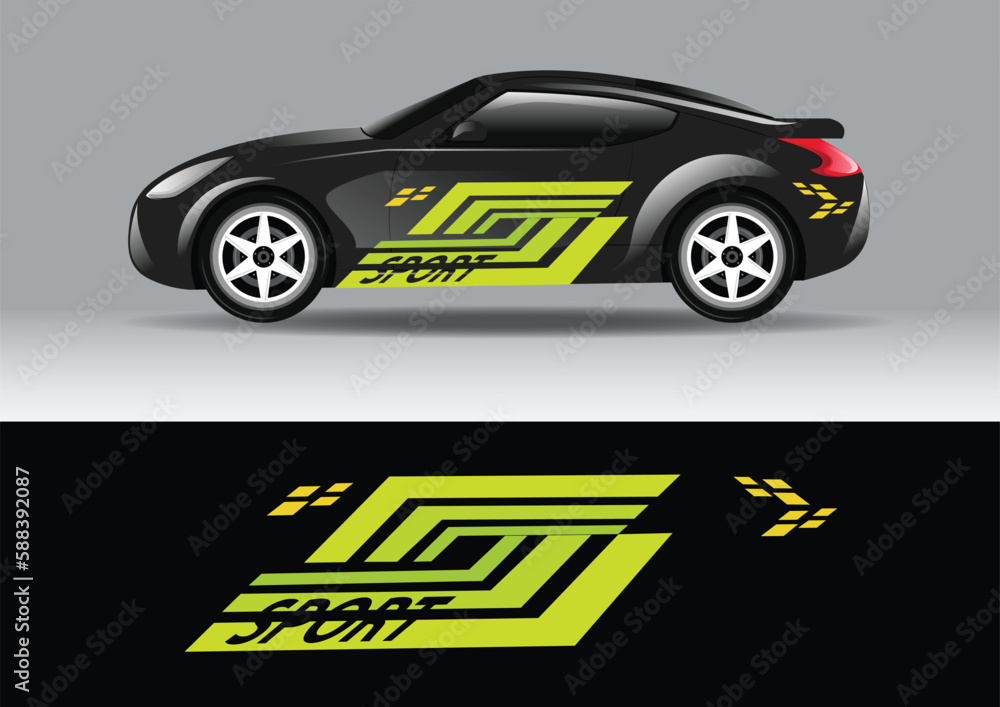 Sport car decal stripes. Car tuning stickers, speed racing stripes. Red markings for transport. Isolated on black background 09