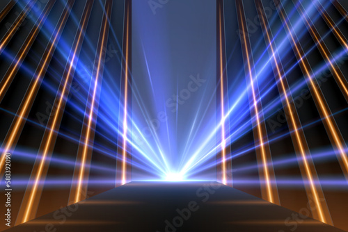 Abstract blue and yellow light rays background