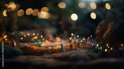 A bokeh background of a magical fairy garden with twinkling lights Generative AI