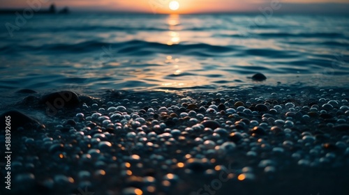 A bokeh background of a calm ocean at dawn Generative AI © Denis Yevtekhov