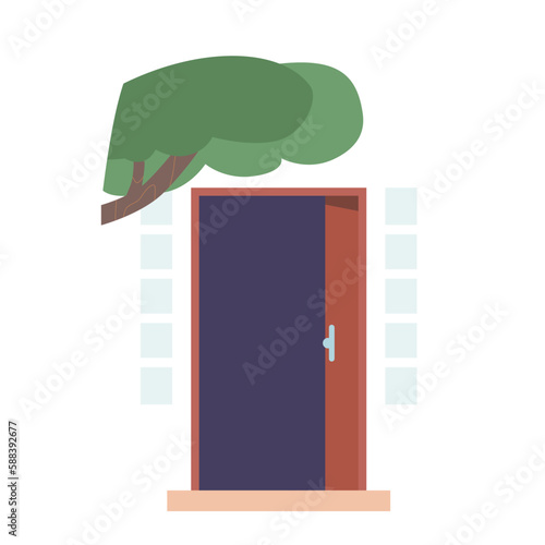 Open House Doorway, Building Facade Isolated on White Background. Concept of Returning at Home, Architecture