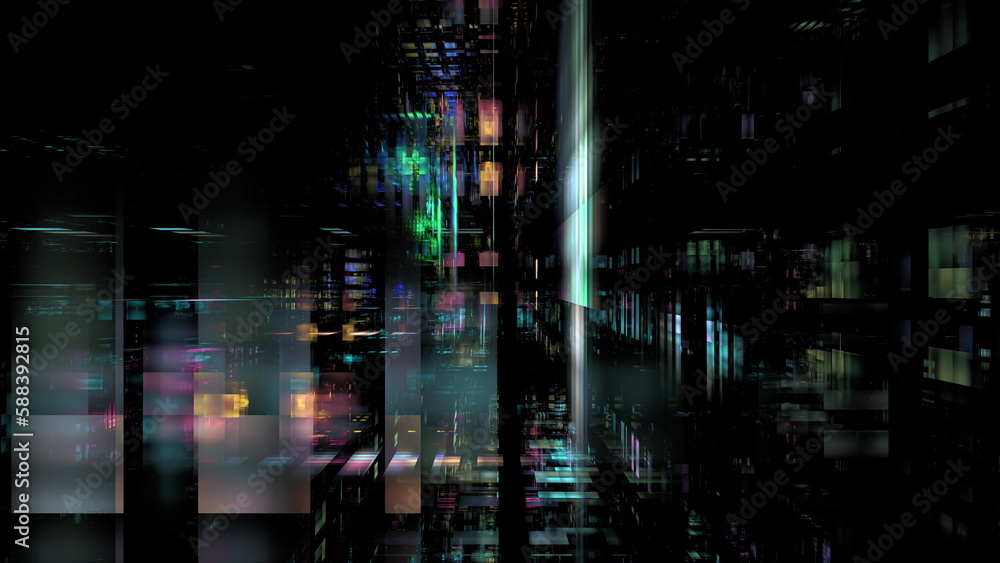 Fototapeta premium Digital space, information transmission, big data processing. Digital universe, data matrix, cloud technologies and computing. 3d render