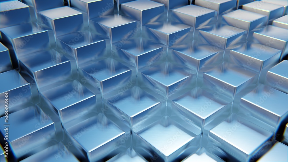 Steel shiny blue cubes, abstract symmetrical background. 3d render Steel shiny blue cubes, abstract symmetrical background. 3d render