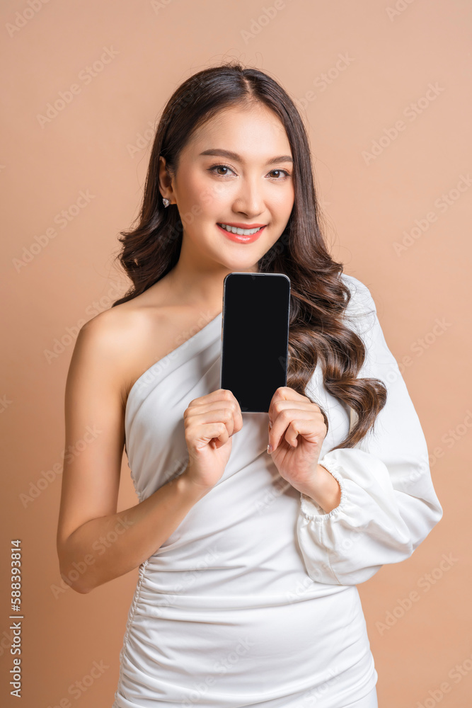 carefree business smart attractive asian woman in well dress hand showing present blank smartphone to camera portrait shot,cheerful asia female holding smartphone laugh smile friendly warm welcome carefree business smart attractive asian woman in well dress hand showing present blank smartphone to camera portrait shot,cheerful asia female holding smartphone laugh smile friendly warm welcome