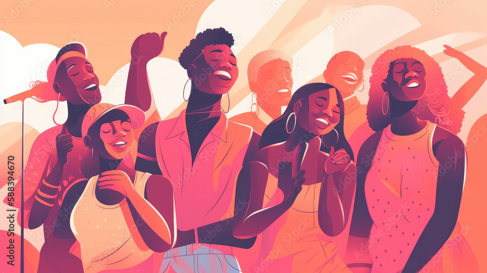 A group of friends huddle together, cheering as their favorite band takes the stage. Generative AI A group of friends huddle together, cheering as their favorite band takes the stage. Generative AI